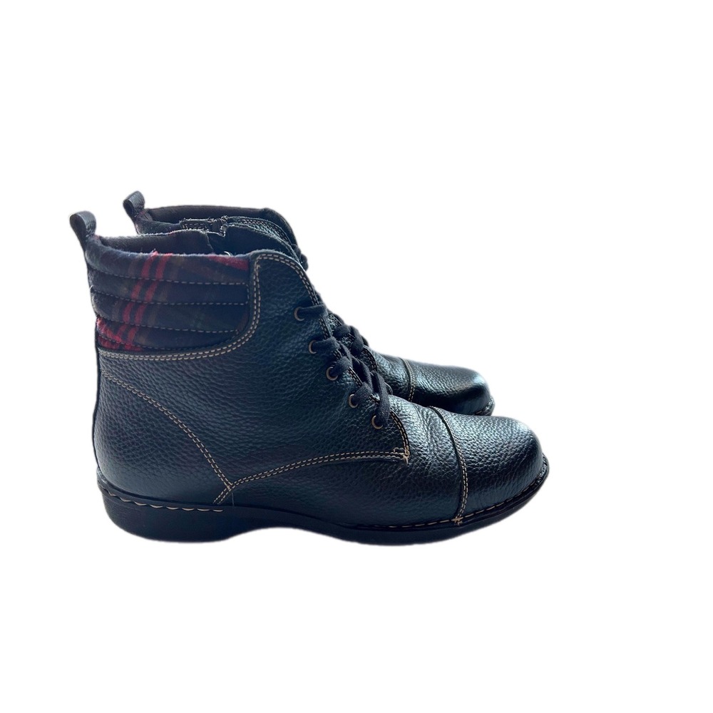 Clarks Womens Black Plaid Lined Lace Up Ankle Boots Size 11 Grunge Shoes